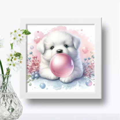 Quadro Decorativo Infantil Cachorro e Bola de Chiclete