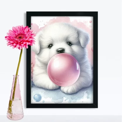 Quadro Decorativo Infantil Cachorro e Bola de Chiclete