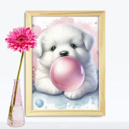 Quadro Decorativo Infantil Cachorro e Bola de Chiclete