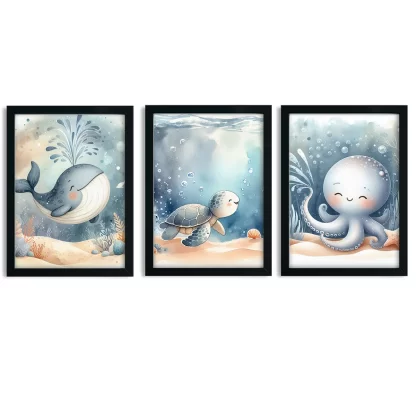 Kit 3 Quadros Decorativos Infantil Animais do fundo do mar SKU: 117g400k1