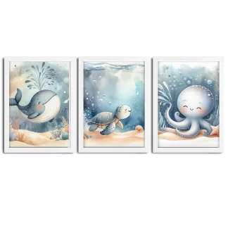 Kit 3 Quadros Decorativos Infantil Animais do fundo do mar SKU: 117g400k1