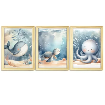 Kit 3 Quadros Decorativos Infantil Animais do fundo do mar SKU: 117g400k1