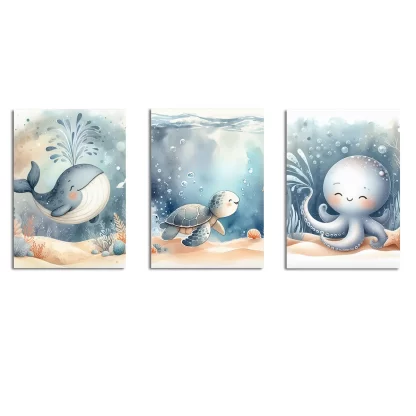 Kit 3 Quadros Decorativos Infantil Animais do fundo do mar SKU: 117g400k1